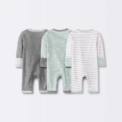 Baby 3pk Basic Romper - Cloud Island™ Gray Preemie