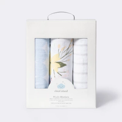 Muslin Swaddle Blankets Meadow - Cloud Island™ Light Blue 3pk - Image 2