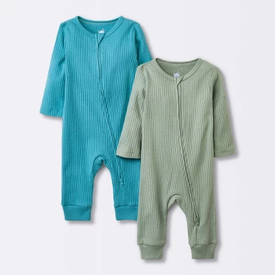 Baby 2pk Basic Wide Rib Romper - Cloud Island™ Green - Image 3